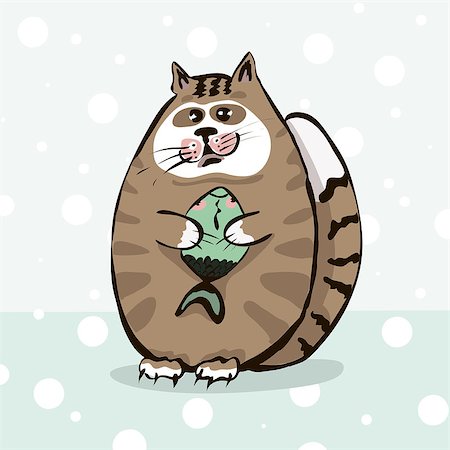 Cute cartoon cat holding a fish in paws Photographie de stock - Aubaine LD & Abonnement, Code: 400-08491683