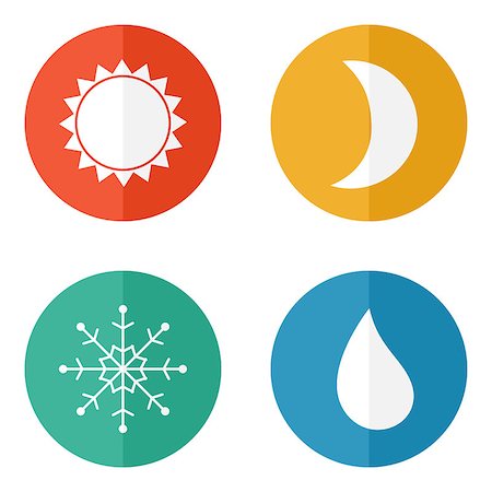 simsearch:400-07406394,k - Weather icons set in flat style. Climate icons Foto de stock - Royalty-Free Super Valor e Assinatura, Número: 400-08491958