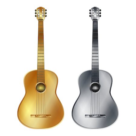 drstokvektor (artist) - Vector gold and silver acoustic guitar, isolated objects on white. You can use any images and backgrounds. Stockbilder - Microstock & Abonnement, Bildnummer: 400-08492030