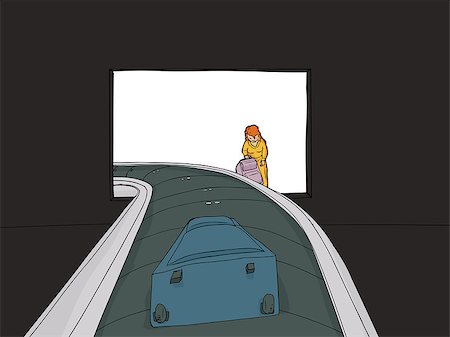 simsearch:400-08492073,k - Woman with suitcase near baggage claim carousel in airport Photographie de stock - Aubaine LD & Abonnement, Code: 400-08492074