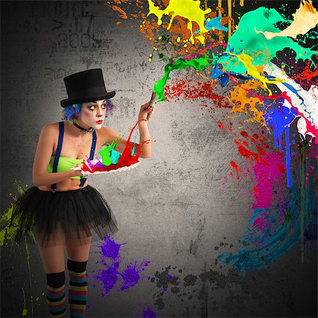 simsearch:400-05740916,k - Painter clown paints with brush and palette Foto de stock - Super Valor sin royalties y Suscripción, Código: 400-08492275