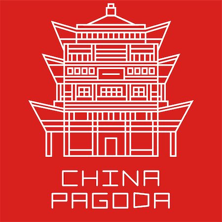 Buddist Pagoda line drawn vector illustration isolated white on red Stock Photo - Budget Royalty-Free & Subscription, Code: 400-08492397