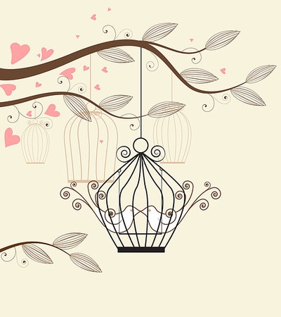 White doves in a cage vector illustration Stock Photo - Budget Royalty-Free & Subscription, Code: 400-08492579