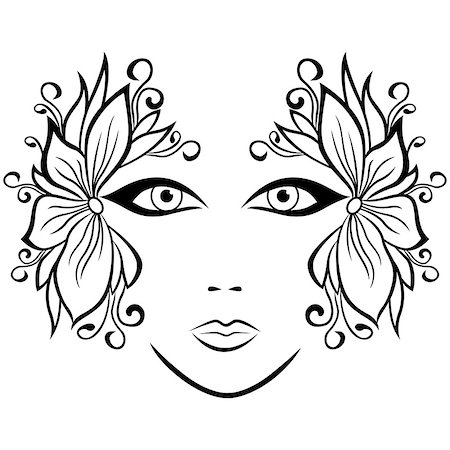 Abstract black and white female face with ornate floral accessories, hand drawing vector illustration Stock Photo - Budget Royalty-Free & Subscription, Code: 400-08492657