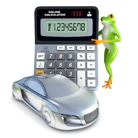 simsearch:400-06461608,k - Tropical frog posing with a calculator and car, isolated on white background Foto de stock - Super Valor sin royalties y Suscripción, Código: 400-08492709