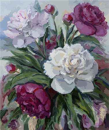 simsearch:400-07893049,k - Bouquet of peonies oil painting on canvas Photographie de stock - Aubaine LD & Abonnement, Code: 400-08492802