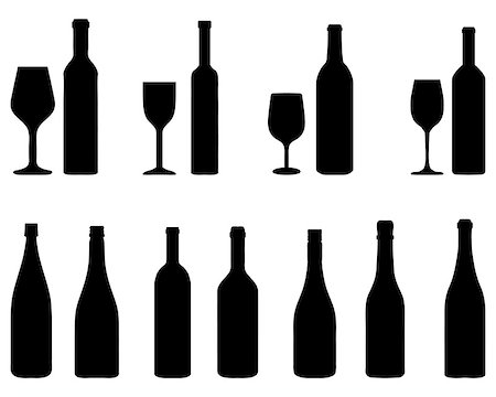 silhouette bottle wine - Black silhouettes of glasses and bottles, vector Stock Photo - Budget Royalty-Free & Subscription, Code: 400-08492835