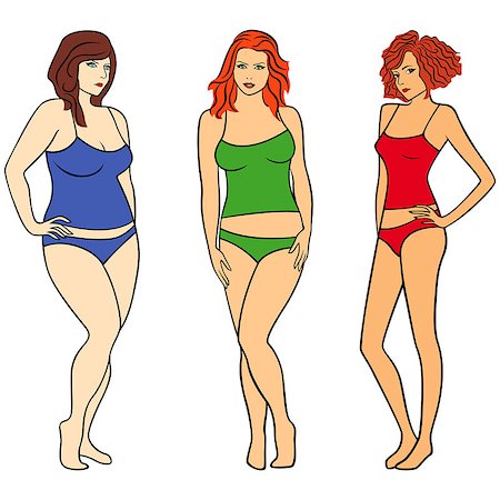 Females with different weight and figures isolated over white, hand drawing colourful vector illustration Foto de stock - Super Valor sin royalties y Suscripción, Código: 400-08493049