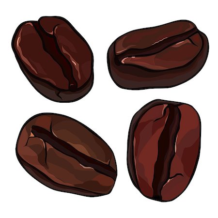 Dark coffee beans on a white background, vector illustration Stock Photo - Budget Royalty-Free & Subscription, Code: 400-08493041