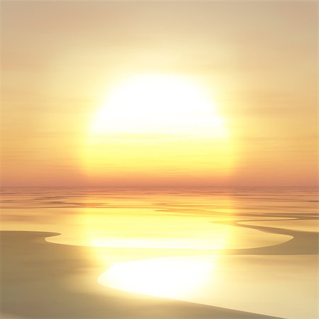 simsearch:400-04059397,k - An illustration of over large sun setting over river. Photographie de stock - Aubaine LD & Abonnement, Code: 400-08493068