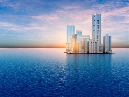 A future island city floating on the sea Stock Photo - Budget Royalty-Free & Subscription, Code: 400-08493062