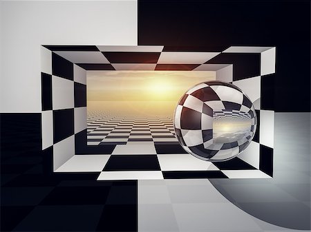 perspective grid horizon - A checkered wall and entrance open to horizon and sun. Stock Photo - Budget Royalty-Free & Subscription, Code: 400-08493070