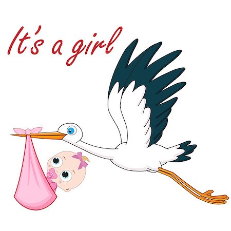 Stork flying and carrying the little baby girl. Also available as a Vector in Adobe illustrator EPS 8 format, compressed in a zip file. Stock Photo - Budget Royalty-Free & Subscription, Code: 400-08493178