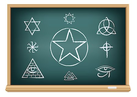 solomon - Studying magic and religion symbol. Drawings signs on education blackboard on a white background. Foto de stock - Super Valor sin royalties y Suscripción, Código: 400-08493216