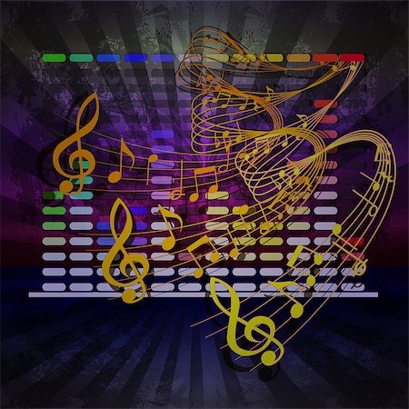 simsearch:400-07921054,k - Vector illustration wave of musical notes in the background textured background with equalizer in the background. Stock Photo - Budget Royalty-Free & Subscription, Code: 400-08493509