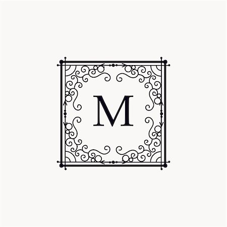 simsearch:400-08263647,k - Monogram luxury logo template with elegant ornament elements. Luxury elegant design for cafe, restaurant, boutique, hotel, shop, jewelry. Stock Photo - Budget Royalty-Free & Subscription, Code: 400-08493526