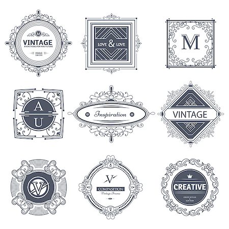 simsearch:400-08347610,k - Monogram luxury logo template with flourishes calligraphic ornament elements. Elegant design for cafe, restaurant, heraldic, jewelry, fashion Stock Photo - Budget Royalty-Free & Subscription, Code: 400-08493520