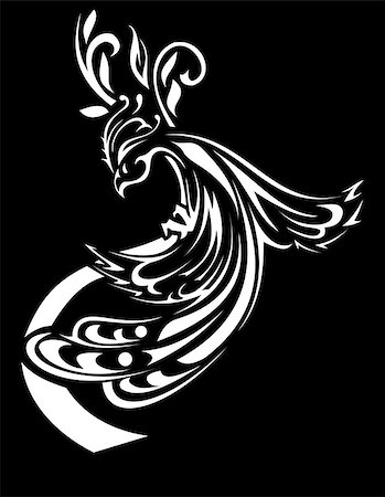 firebird - vector stylized beautiful Firebird black and white Stock Photo - Budget Royalty-Free & Subscription, Code: 400-08493547