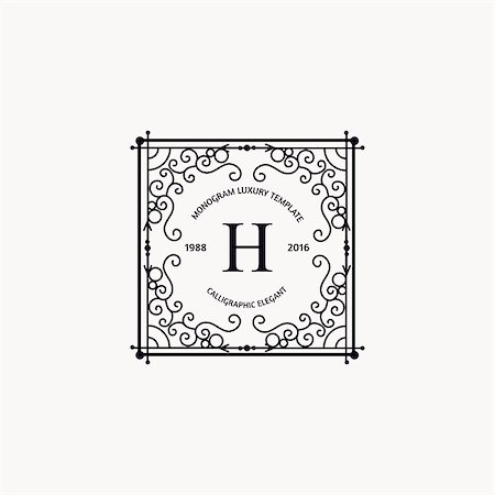 simsearch:400-08807402,k - Monogram luxury logo template with elegant ornament elements. Luxury elegant design for cafe, restaurant, boutique, hotel, shop, jewelry. Foto de stock - Royalty-Free Super Valor e Assinatura, Número: 400-08493565