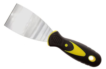 simsearch:625-01263851,k - Single yellow-black putty knife. Isolated on white background. Close-up. Studio photography. Photographie de stock - Aubaine LD & Abonnement, Code: 400-08493602