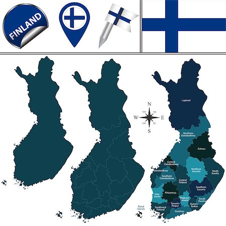Vector map of Finland with named regions and travel icons. Stock Photo - Budget Royalty-Free & Subscription, Code: 400-08493886