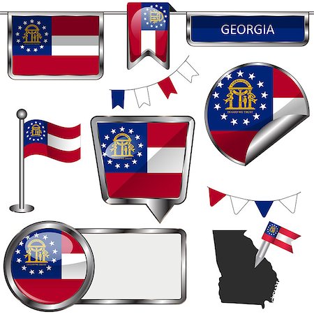 simsearch:400-08493890,k - Vector glossy icons of flag of state Georgia on white Foto de stock - Royalty-Free Super Valor e Assinatura, Número: 400-08493889