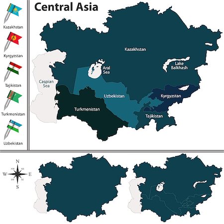 simsearch:400-08493882,k - Vector of political map of Central Asia set with flags on white background Stock Photo - Budget Royalty-Free & Subscription, Code: 400-08493882