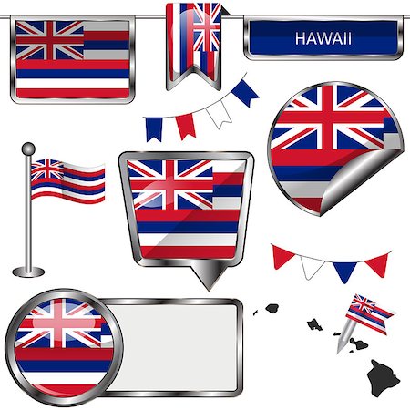 simsearch:400-08493890,k - Vector glossy icons of flag of state Hawaii on white Foto de stock - Royalty-Free Super Valor e Assinatura, Número: 400-08493890