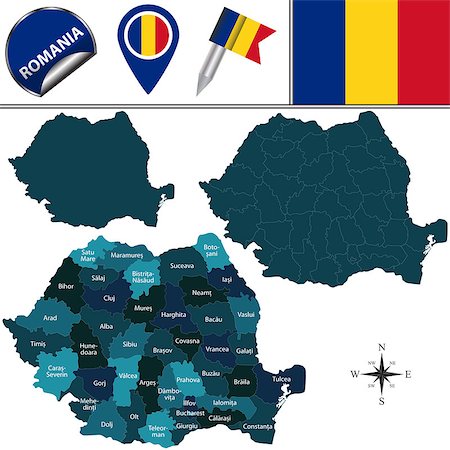 Vector map of Romania with named counties and travel icons Stock Photo - Budget Royalty-Free & Subscription, Code: 400-08493908