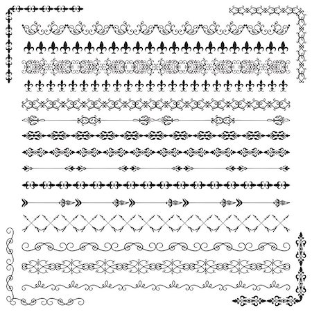 simsearch:400-08836820,k - Collection of Hand Drawn Sketched Doodle Vintage Decorative Seamless Borders and Corners. Design Elements. Vector Illustration with Pattern Brushes Photographie de stock - Aubaine LD & Abonnement, Code: 400-08493918