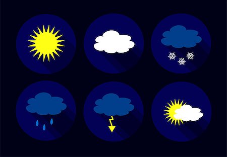 simsearch:400-08506268,k - Vector weather flat icons - sun, clouds, snow flakes, flash, storm, rain. Stock Photo - Budget Royalty-Free & Subscription, Code: 400-08493934