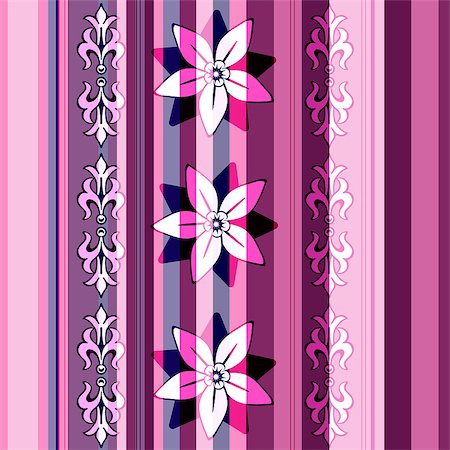 simsearch:400-05307359,k - Seamless striped pattern with vintage flowers (vector EPS 10) Stock Photo - Budget Royalty-Free & Subscription, Code: 400-08504118