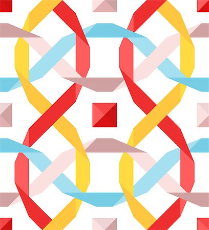 simsearch:400-08411543,k - Chic vector seamless pattern with flat ribbons. Geometric background with interwoven pastel colored strips. Vector illustration. Blue, red and yellow crossed tape. Colorful modern seamless background Photographie de stock - Aubaine LD & Abonnement, Code: 400-08504247