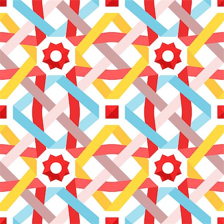 simsearch:400-08411543,k - Chic vector seamless pattern with flat ribbons. Geometric background with interwoven pastel colored strips. Vector illustration. Blue, red and yellow crossed tape. Colorful modern seamless background Photographie de stock - Aubaine LD & Abonnement, Code: 400-08504248