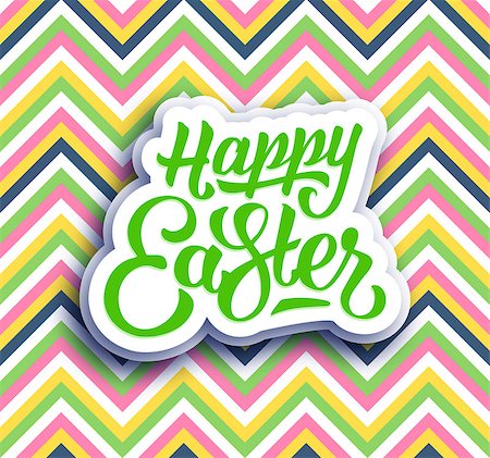 simsearch:400-08818102,k - Happy Easter hand lettering. Greeting card for easter with typography. Happy easter text on colorful seamless background with zigzag ornament. Vector illustration Stock Photo - Budget Royalty-Free & Subscription, Code: 400-08504260