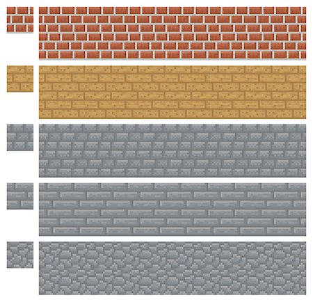 Texture for platformers pixel art vector - brick, stone and wood wall isolated block Stock Photo - Budget Royalty-Free & Subscription, Code: 400-08504314