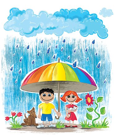 rain little girl - rainy weather children with umbrella wallpaper Photographie de stock - Aubaine LD & Abonnement, Code: 400-08504460