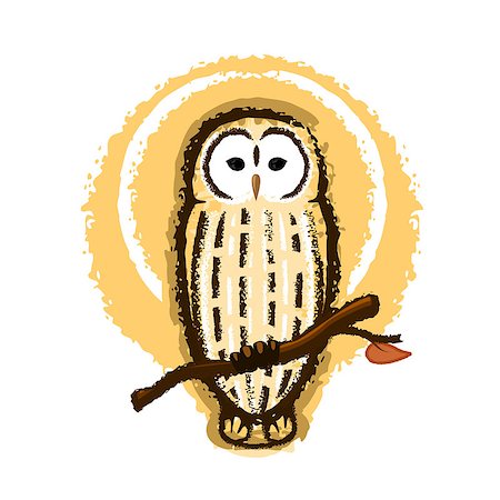 Barred owl illustration, owl sitting on a branch Photographie de stock - Aubaine LD & Abonnement, Code: 400-08504478