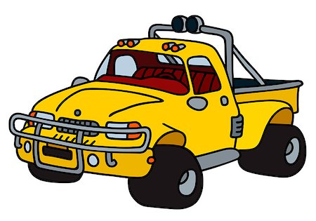 funny truck transport - Hand drawing of a funny yellow small truck - not a real model Stock Photo - Budget Royalty-Free & Subscription, Code: 400-08504631