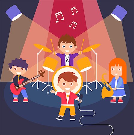 Children Rock Band, Flat design Vector Illustration Stock Photo - Budget Royalty-Free & Subscription, Code: 400-08504826