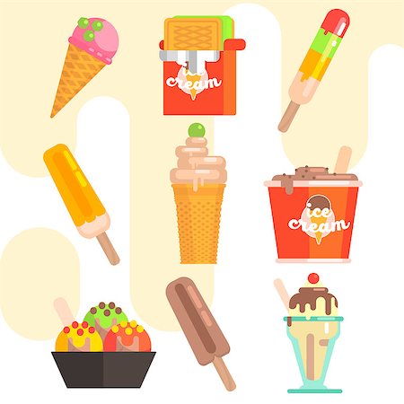 simsearch:400-08503801,k - Ice Cream Vector Illustrations Set flat design Foto de stock - Royalty-Free Super Valor e Assinatura, Número: 400-08504859