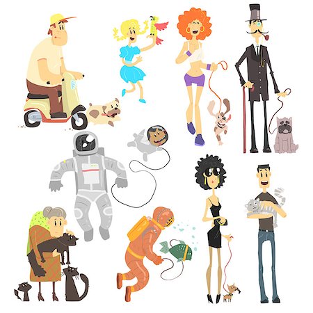 People of Different Professions with Pets. Vector Illustration Collection Stock Photo - Budget Royalty-Free & Subscription, Code: 400-08504867