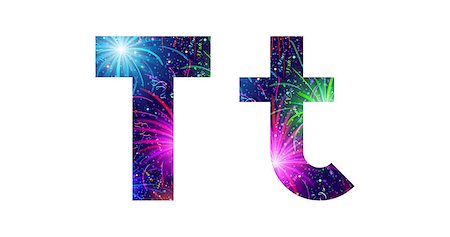 simsearch:400-08503840,k - Set of English letters signs uppercase and lowercase T, stylized colorful holiday firework with stars and flares, elements for web design. Eps10, contains transparencies. Vector Photographie de stock - Aubaine LD & Abonnement, Code: 400-08505178