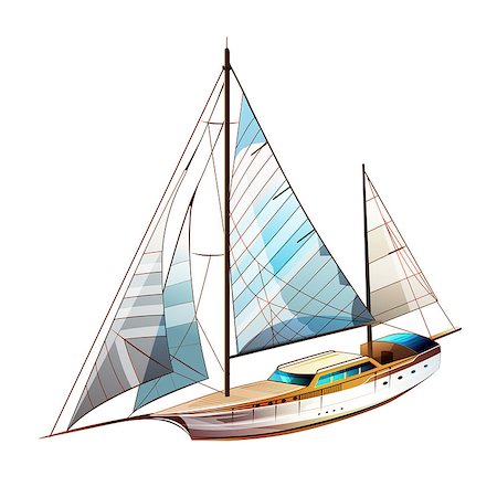 fishing boat at sea illustration - Yacht sailing vector illustration on a white background Stock Photo - Budget Royalty-Free & Subscription, Code: 400-08505207