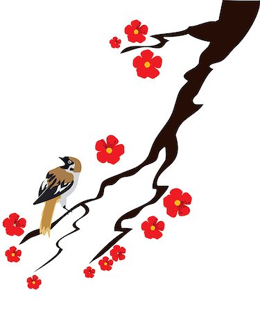 simsearch:400-04225457,k - vector illustration of a sparrow and cherry blossom Foto de stock - Super Valor sin royalties y Suscripción, Código: 400-08505300