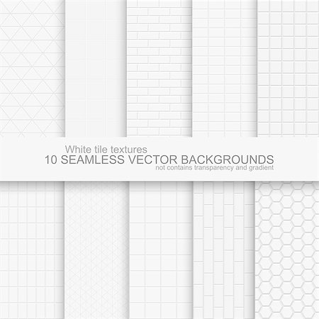 simsearch:400-08508868,k - 10 Seamless backgrounds of white tile texture. Does not contain gradients and transparency Foto de stock - Royalty-Free Super Valor e Assinatura, Número: 400-08505377