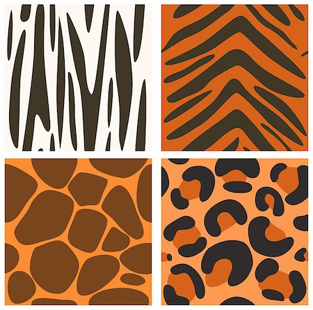 simsearch:400-05087373,k - Set of vector seamless animals skins textures -  zebra; jaguar, giraffe and tiger.  Endless texture can be used for pattern fills, nature design, web page background, surface and textile textures Stock Photo - Budget Royalty-Free & Subscription, Code: 400-08505431