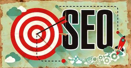 SEO - Search Engine Optimization - Concept on Old Poster in Flat Design with Red Target, Rocket and Arrow. Business Concept. Photographie de stock - Aubaine LD & Abonnement, Code: 400-08505636