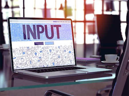 Input Concept - Closeup on Landing Page of Laptop Screen in Modern Office Workplace. Toned Image with Selective Focus. 3D Render. Stock Photo - Budget Royalty-Free & Subscription, Code: 400-08505714