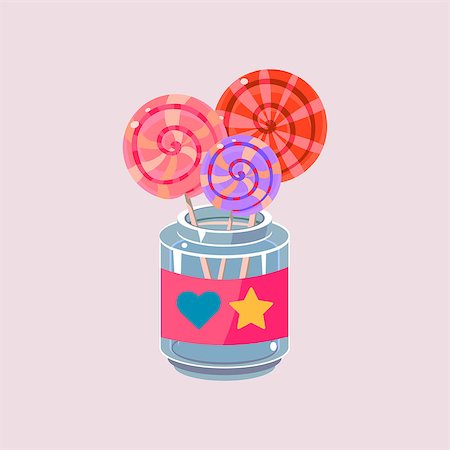 Lollypops In Jar Cartoon Style Flat Vector Design Illustration On White Background Stock Photo - Budget Royalty-Free & Subscription, Code: 400-08505990